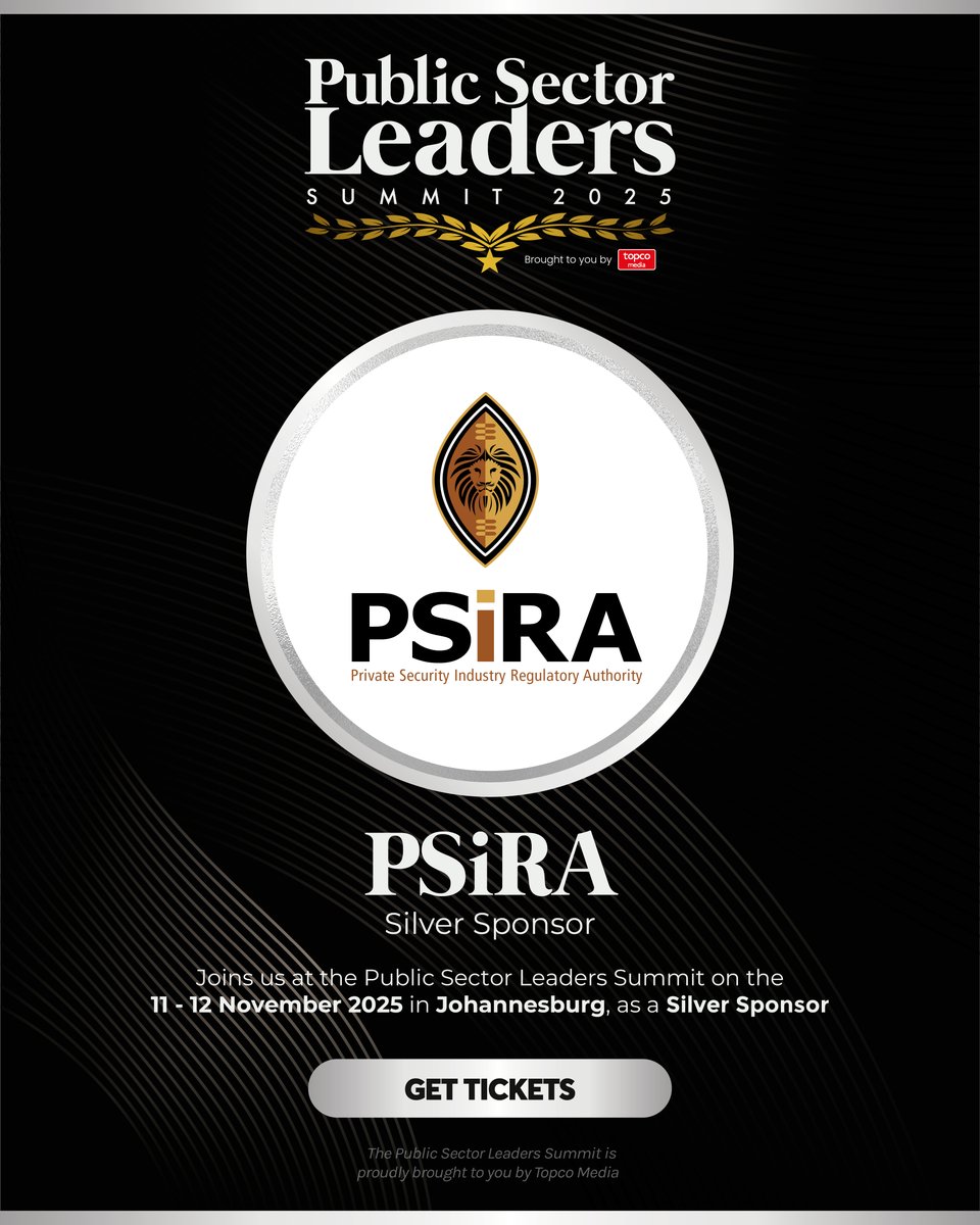Topco_Media's tweet photo. @PSiRALive is a Silver Sponsor for the Public Sector Leaders Summit! 🤩
📌Be sure to meet the team! Get your tickets to the Public Sector Leaders Summit here: https://t.co/2Yy80OQ23R
#PSiRA #PSLSummit #PublicSectorLeaders #TopcoMedia #SouthAfrica🛡️ https://t.co/pc6Rs9csjO