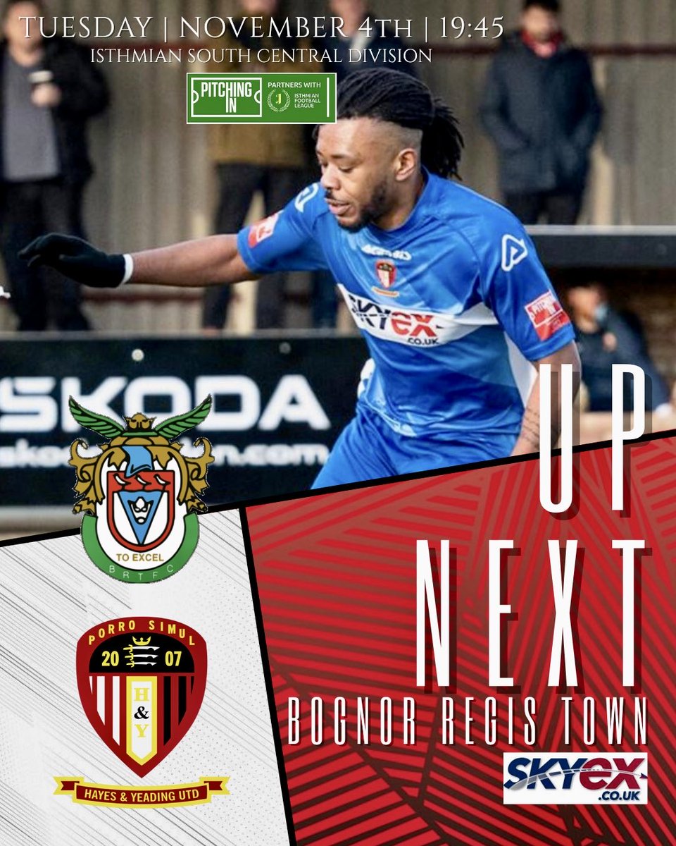 🔜 Another midweek trip south
Tomorrow night…

🆚<a href="/rocks1883/">Bognor Regis Town</a>
🏆<a href="/IsthmianLeague/">The Pitching In Isthmian League</a>
🏟️Oaklands Park (Chichester City FC)
📍PO19 6AR
🎟️£10 | U18 £5 | U14 Free

We look forward to seeing the Hayes Away faithful once more in support of the lads! 

#YouAyes