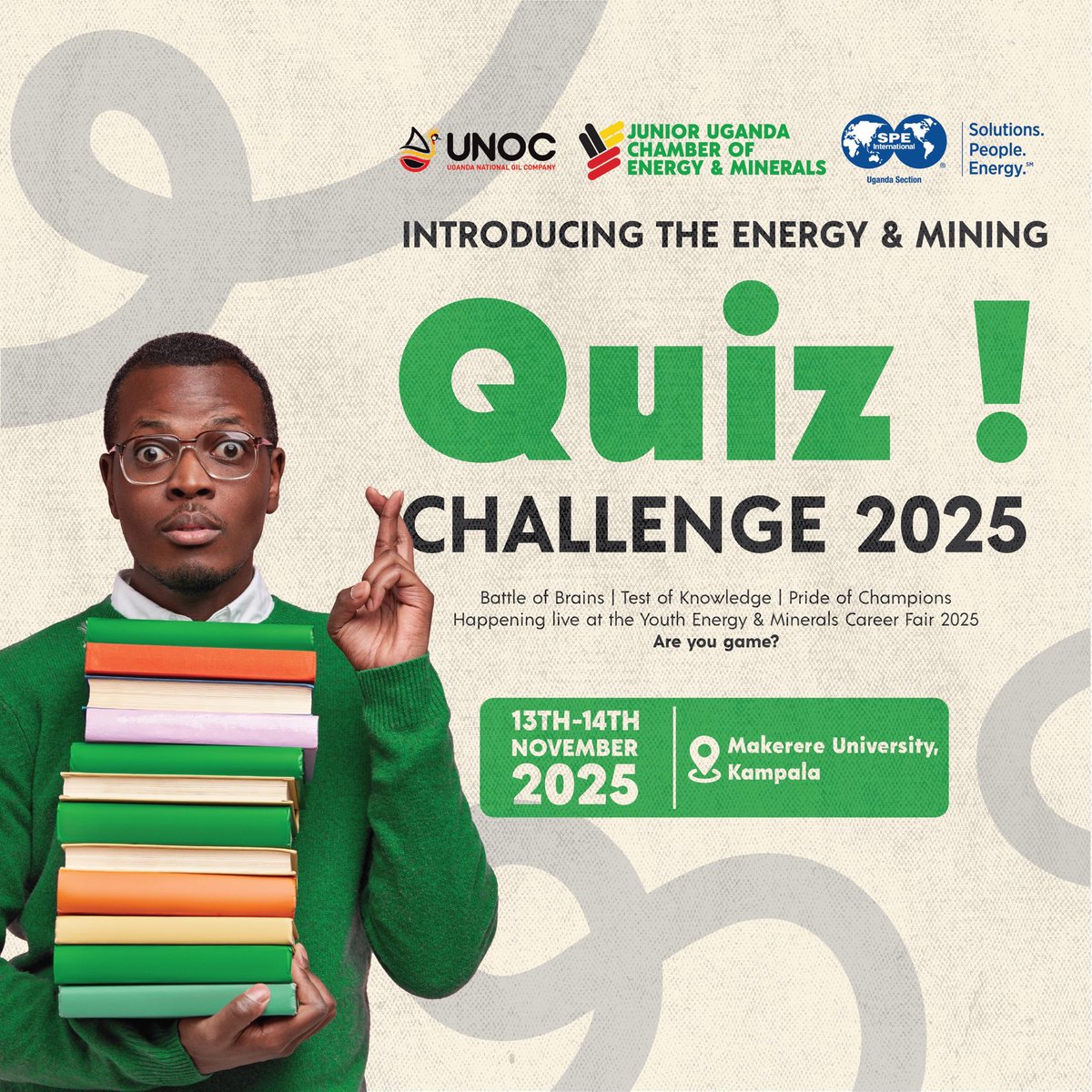 chamber_jr's tweet photo. Battle of Brains. Test of Knowledge. Pride of Champions!
The Energy & Mining Quiz Challenge 2025 is happening live at the Youth Energy & Mining Career Fair 2025 🎯
📅 13–14 Nov | 📍 @Makerere
Have you got what it takes?
#EnergyAndMiningQuiz #CareerFair2025 #YouthInEnergy https://t.co/Dy64kKwXmh