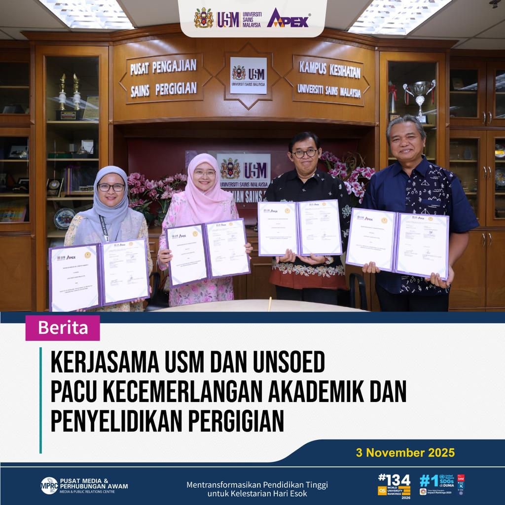 USMKesihatan's tweet image. KERJASAMA USM DAN UNSOED PACU KECEMERLANGAN AKADEMIK DAN PENYELIDIKAN PERGIGIAN

Baca selanjutnya menerusi laman sesawang Kampus Kesihatan USM.

news.kk.usm.my/aktiviti/berit…

#USM
#UNSOED 
#ResearchCollaboration 
#DentalEducation
#SustainableDevelopment 
#SDG3 #SDG4 #SDG17