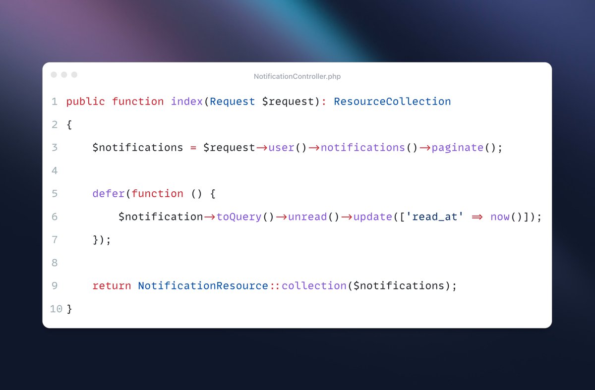 _newtonjob's tweet photo. defer() is really great when displaying notifications.

Similar to X notifications. When the user clicks to view their notifications, you fetch and send them out as unread, but just after the response reaches the user, you mark them as read. Clean 💅 https://t.co/3pOYF0WGOg