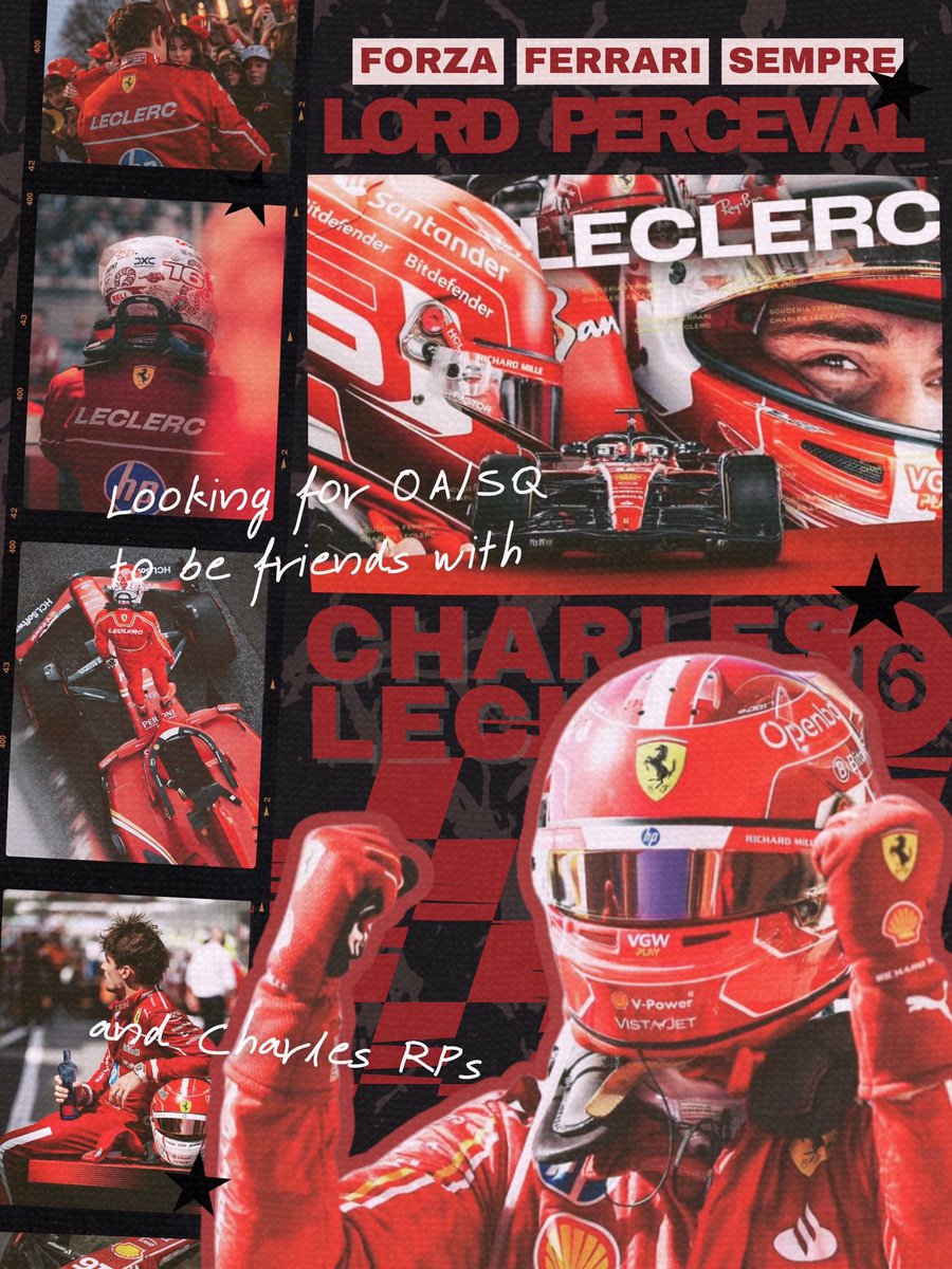 Engine’s on, timeline’s dry, and we’re ready for lights out. <a href="/LordsPerceval/">𝙲𝙻𝟷𝟼</a> is currently searching for Charles Leclerc RPs to join our race with us. Tag your Charles, or bring your SQ/OA to befriend us because the more, the faster! 🏎💨