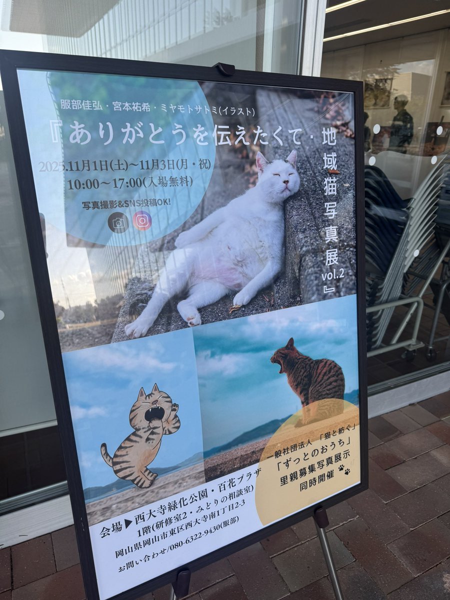 nyan2_kas's tweet photo. 岡山市西大寺で開催されていた地域猫写真展を観に行きました。
猫写真川��と2026年のデスクカレンダー、ポストカードを購入しました。
#岡山県 #岡山市 #西大寺 #地域猫 #写真展 #百花プラザ #猫 #cat https://t.co/uAwhTxgmqN