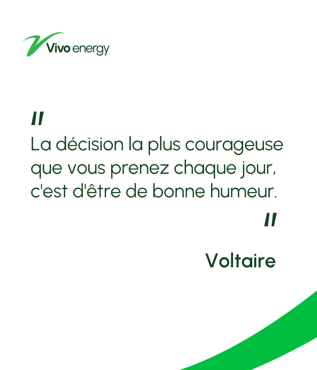 la bonne humeur n’est pas seulement un état d’esprit spontané, mais un vrai choix quotidien.
Peu importe les difficultés, les imprévus ou les contrariétés, décider de garder le sourire 🙂,  et d’affronter la journée avec optimisme.
#VivoEnergyGuinee