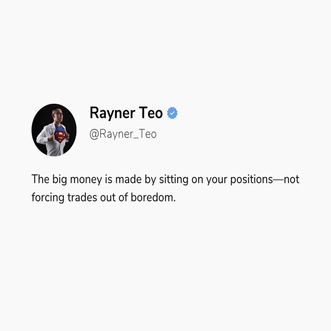 Rayner_Teo's tweet photo. One of the hardest things to do in trading...

Not chart reading. Not backtesting.

It’s doing nothing when there’s nothing to do. https://t.co/3J0jLLSnFu