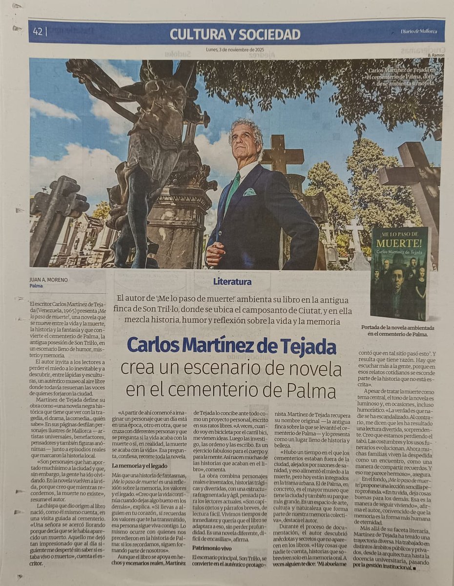 ✨✍🏼 Carlos Martínez de Tejada crea un escenario de novela en el cementerio de Palma. 🪦 

🔗 diariodemallorca.es/cultura/2025/1…

#Libros #Lectura #EditorialRunaris