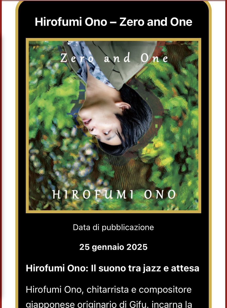 2ono2_movie's tweet photo. Honored to be featured by 🇮🇹 Jazz in Family!
“In a world where words are often lost,
Ono reminds us that music always knows how to answer.”
Read the full review👇
https://t.co/ROjg22H860
#Jazz #Guitar #ContemporaryJazz #ZeroAndOne #HirofumiOno https://t.co/kOgfc0UtKz