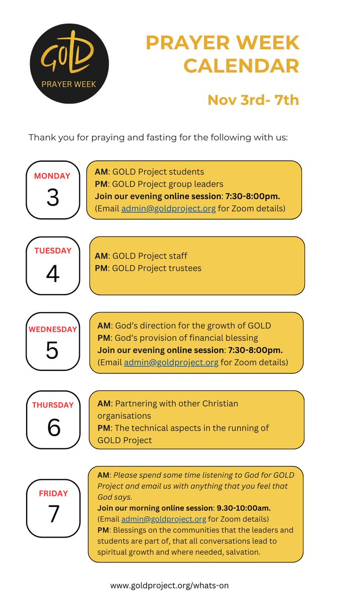 seanintl's tweet image. #Please #pray for SEAN&apos;s UK #partner organisation @GOLDiscipleship, which is holding a #special &apos;#Prayer Week&apos; from #today until Friday - all of the details are in the #graphic! Every year 200,000+ do SEAN #Bible courses in 100 countries/70 #languages! See seaninternational.org