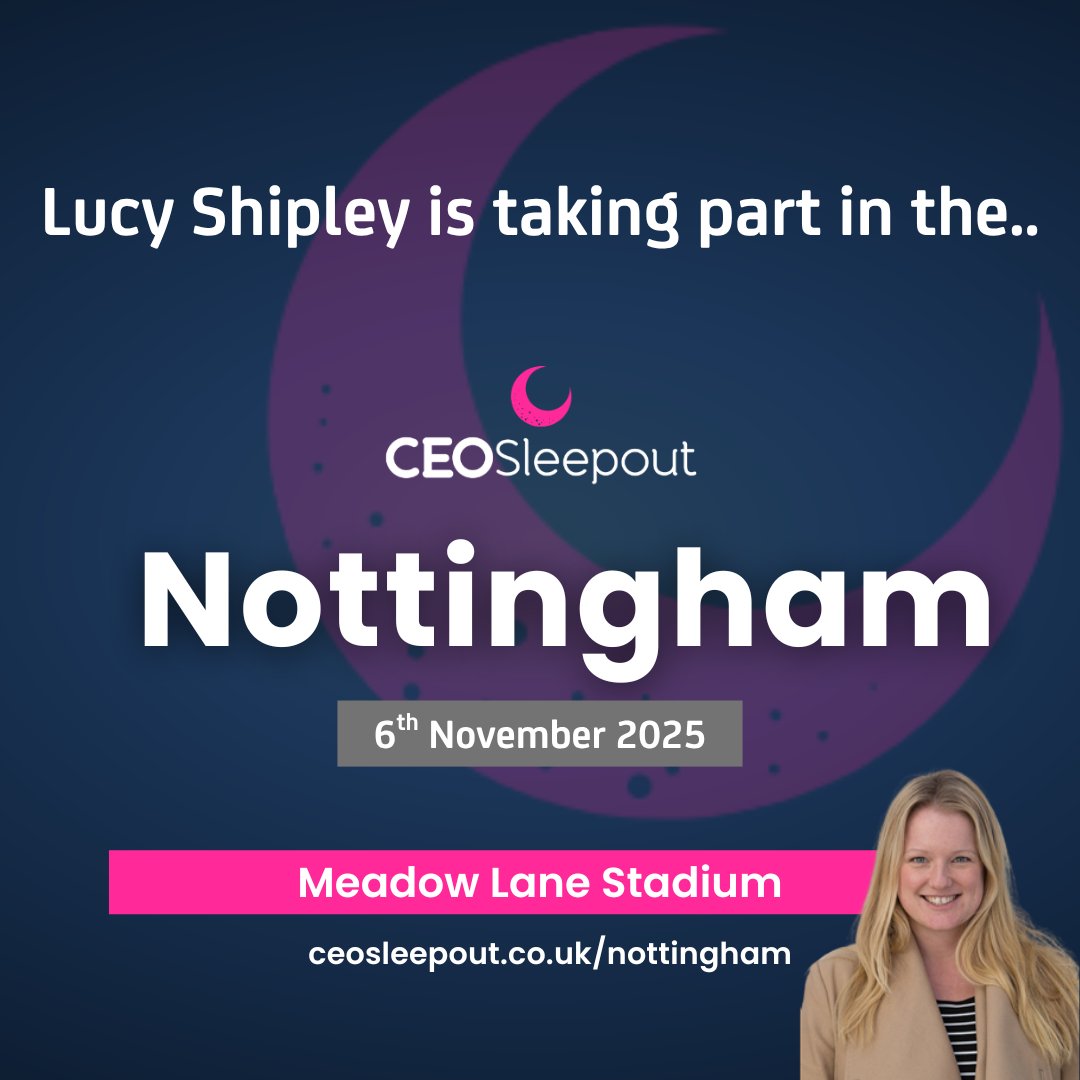 This Thursday, Lucy Shipley is joining #CEOSleepout at Meadow Lane — trading her suit for a sleeping bag to raise awareness for homelessness in Nottingham. 💛
Support her campaign 👉 ceosleepout.enthuse.com/pf/lucy-shipley
#LeadWithPurpose #CommunityMatters #HomelessnessAwareness #Nottingham