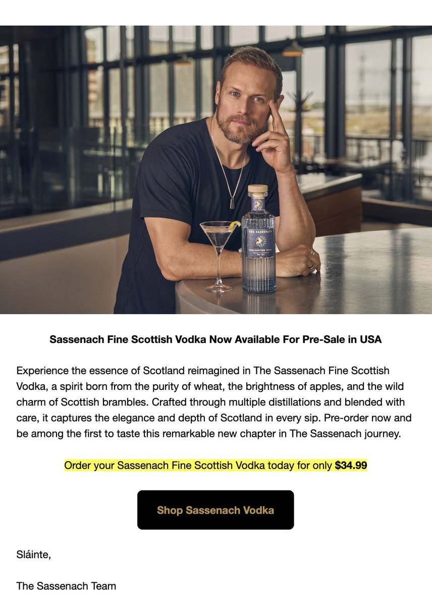 Por cierto, que dice Sam que su nuevo vodka ya está en preventa para Estados Unidos