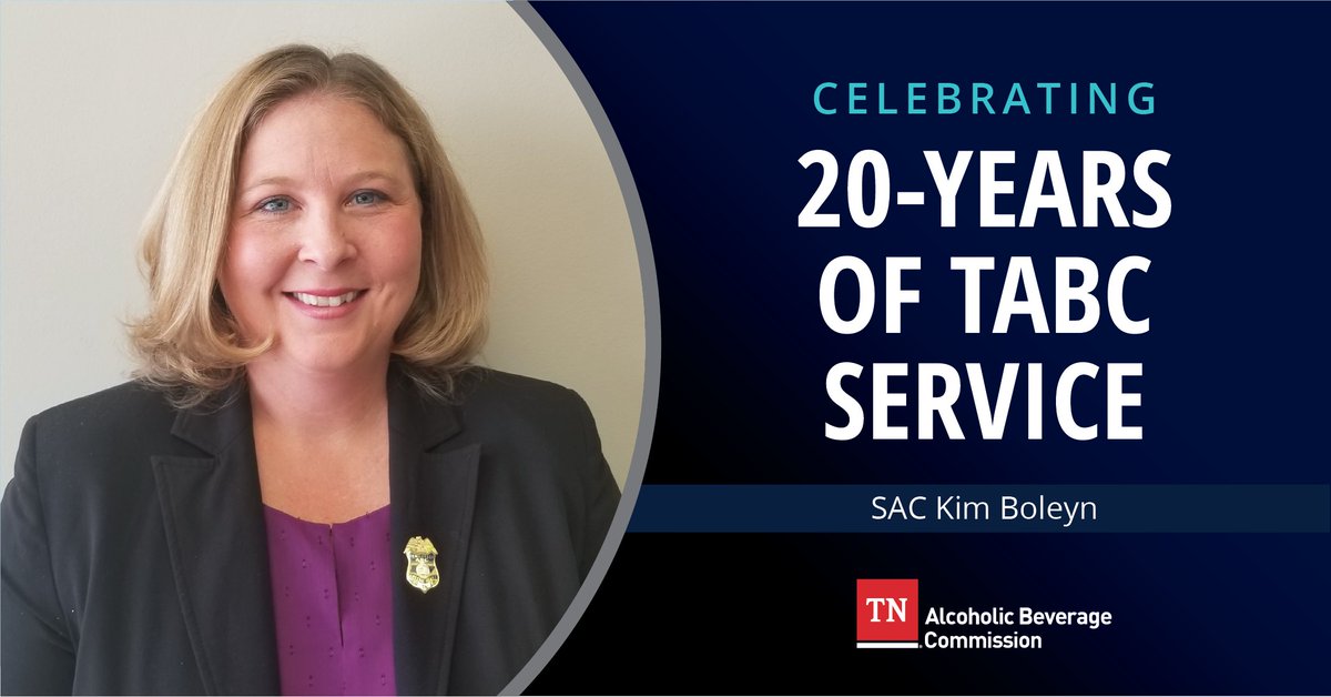🎉 Celebrating 20 Years of Service! 🎉

Join us in congratulating SAC Kim Boleyn on 20 years with the TABC! Her dedication and leadership have strengthened our close-knit Chattanooga team and the communities we serve. Thank you, SAC Boleyn, for two decades of commitment and care!