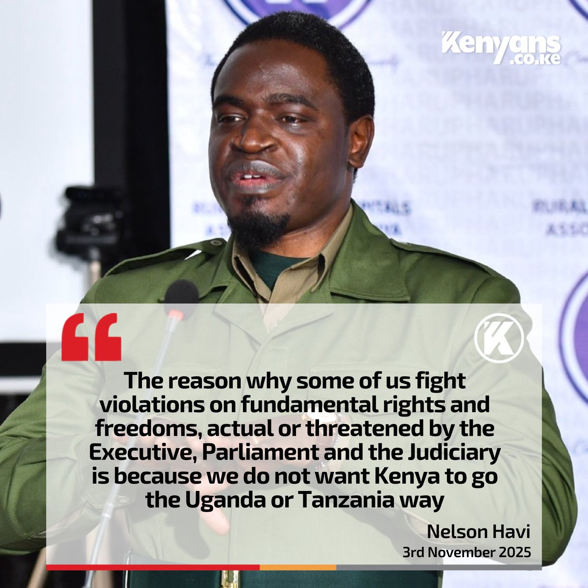 Kenyans's tweet photo. The reason why some of us fight violations on rights is because we do not want Kenya to go the Uganda or Tanzania way - Nelson Havi https://t.co/skbWmmvSJy