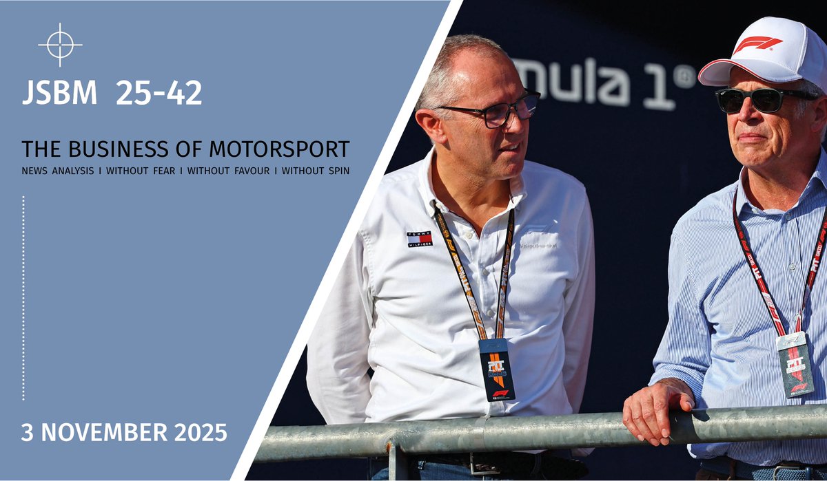 [THIS WEEK - 𝟯 𝗡𝗼𝘃𝗲𝗺𝗯𝗲𝗿 𝟮𝟬𝟮𝟱]   Issue 2⃣5⃣-4⃣2⃣ 

🔹A new boss for <a href="/F1/">Formula 1</a> 
🔹More drama at the <a href="/fia/">FIA</a> 
🔹<a href="/NASCAR/">NASCAR</a> on the ropes
🔹Buck-passing in Mexico <a href="/OMDAIMX/">OMDAI</a>   
🔹Much ado about something #CostCap #F1 #FIA 
🔹<a href="/MassaFelipe19/">Felipe Massa</a> and the lawyers   
🔹Lawrence strolls on