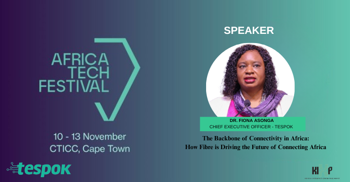 We are pleased to have Dr. Fiona Asonga  CEO at TESPOK, speaking at this year’s Africa Tech Festival

She will join industry leaders on the panel:
 “The Backbone of Connectivity in Africa: How Fibre is Driving the Future of Connecting Africa"
#AfricaTechFestival2025 #AfricaTech