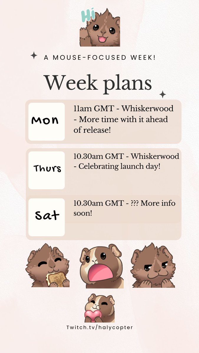 All about mice-based strategy this week! I play plenty of Whiskerwood ahead of its launch on Thursday. Thanks <a href="/HoodedHorseInc/">Hooded Horse</a>  for the opportunity :) 

twitch.tv/halycopter
