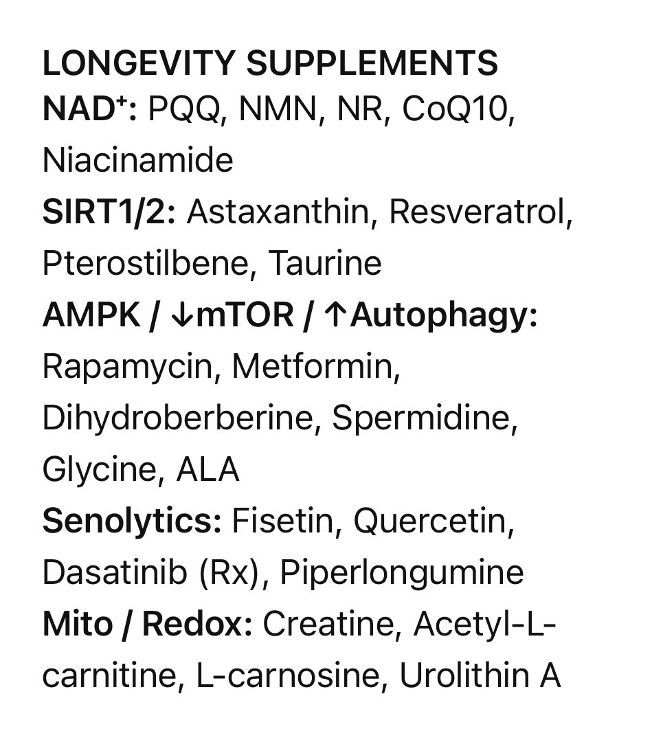 Everyone wants the shortcut to longevity.
Pills, powders, boosters, activators, molecules that promise to “hack” aging.

But let’s be honest:
👉 There’s no solid scientific evidence that almost any of these supplements extend human lifespan or healthspan.
Most studies are