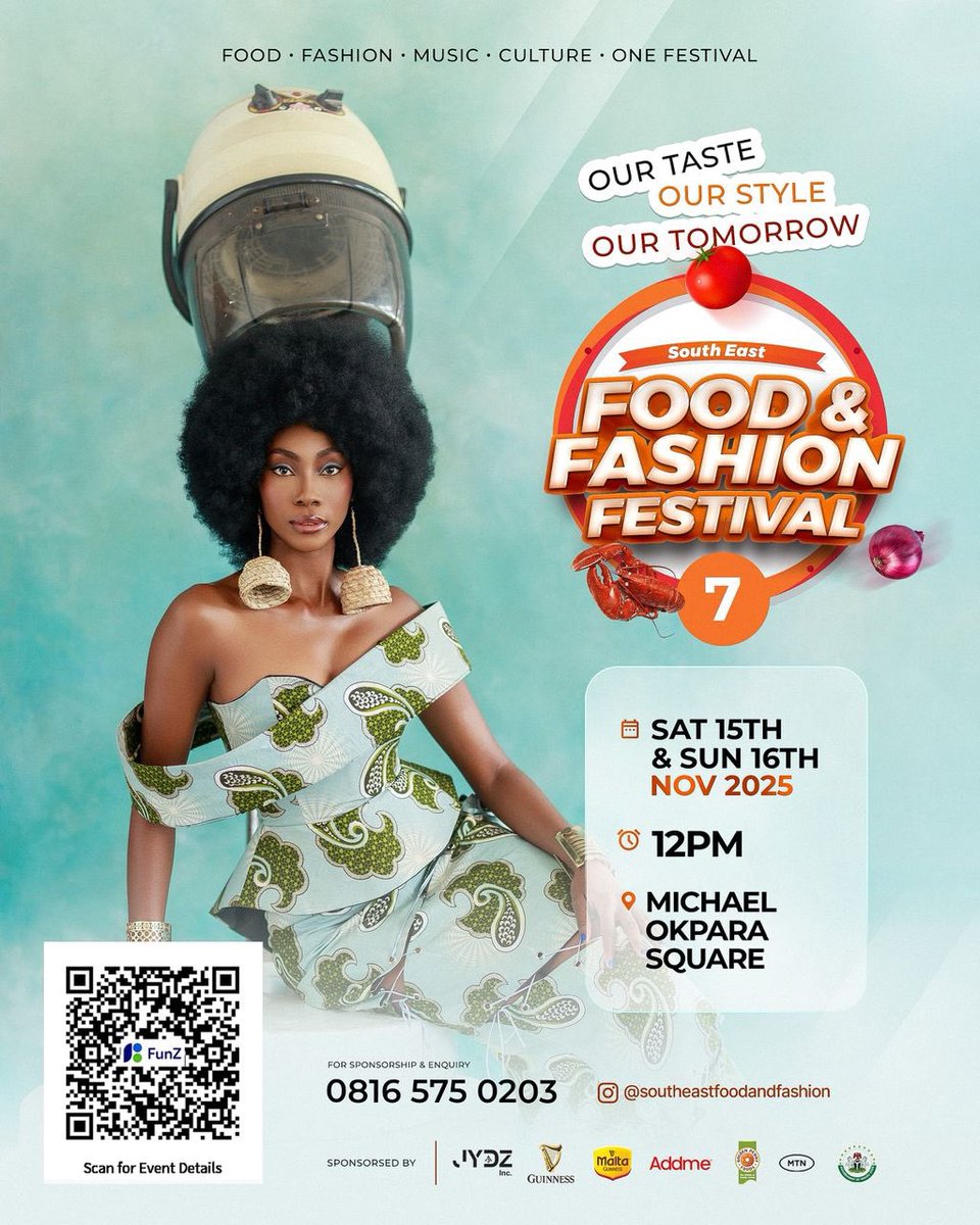 SOUTH EAST FOOD AND FASHION FESTIVAL IS 7 !!!

and yall know 7 stands for completion...

For 7 years the team <a href="/NAZMINEGROUP/">Nazmine Group</a> has been elevating and constantly improving event experience for attendees.

This year im so very hyped.

November 15th and 16th , okpara square enugu.