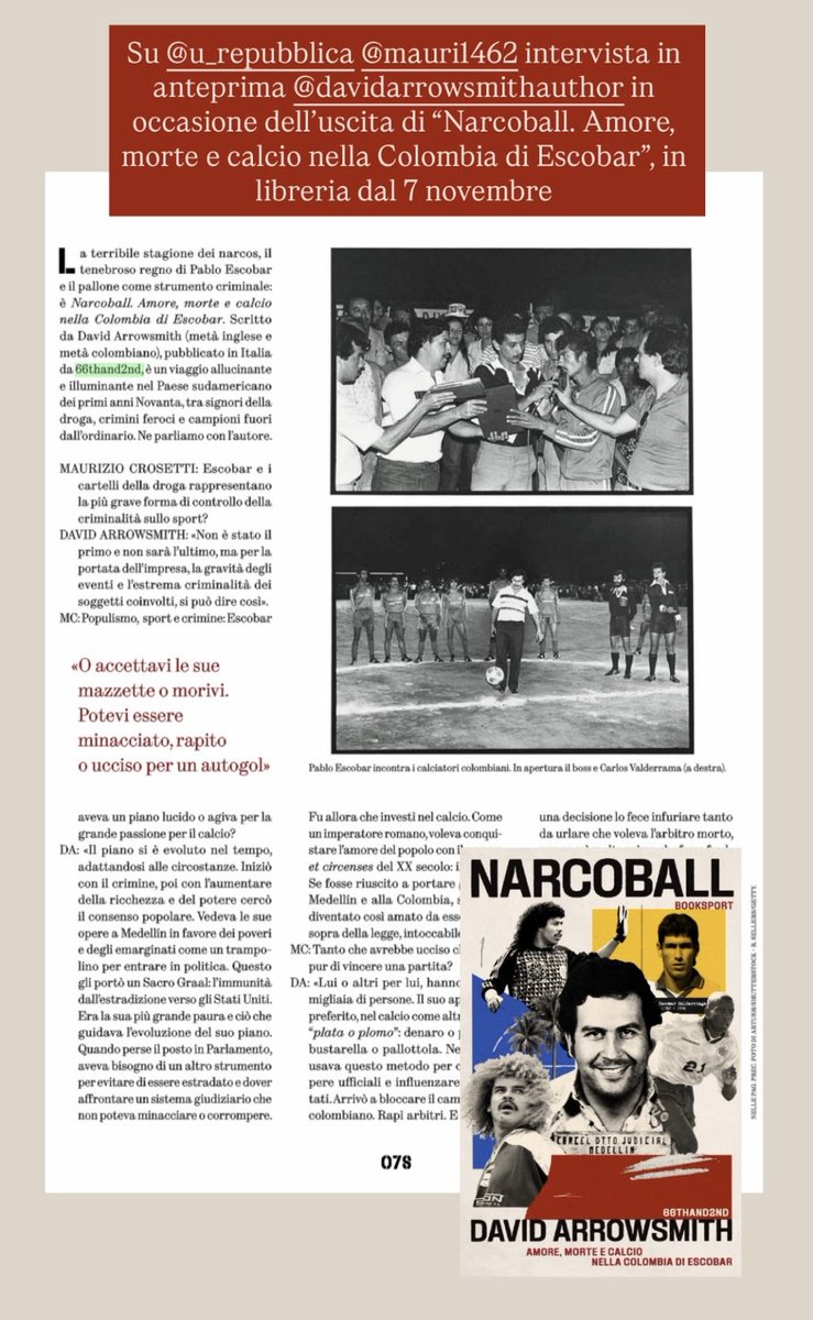 Forza Narcoball! 🇮🇹

My interview with Maurizio Crosetti, for U Repubblica, the new men’s magazine supplement of <a href="/repubblica/">Repubblica</a> - the 2nd biggest daily newspaper in Italy.

Narcoball is a “hallucinating and enlightening journey” - and the Italian edition is out 7th November!