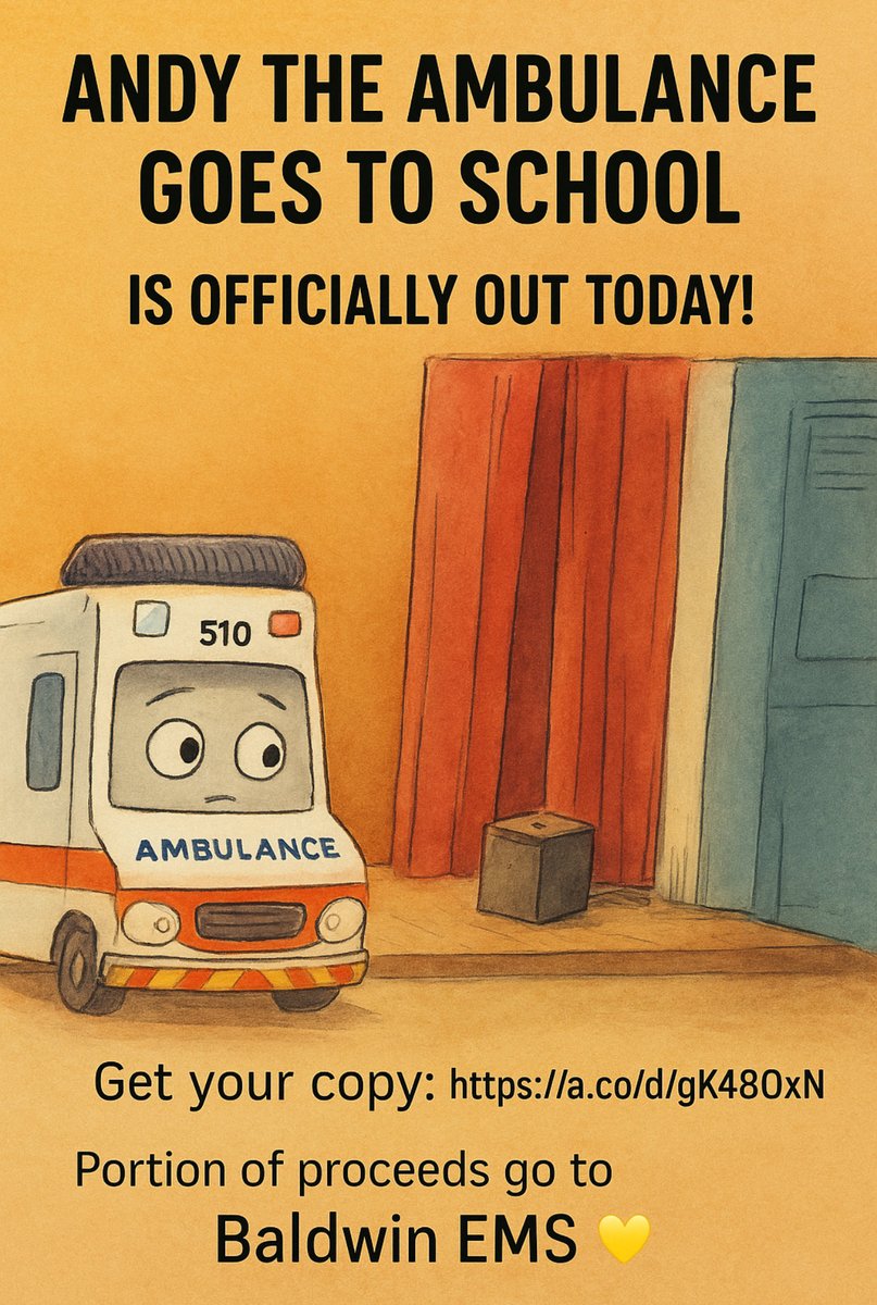 🚨📚 Andy the Ambulance Goes to School is officially OUT TODAY!
Join Andy on his fun adventure — perfect for young readers ❤️

📖 Get your copy: a.co/d/gK48OxN
🚑 Portion of proceeds go to Baldwin EMS 💛

#AndyTheAmbulance #ChildrensBook #BookRelease #BaldwinEMS