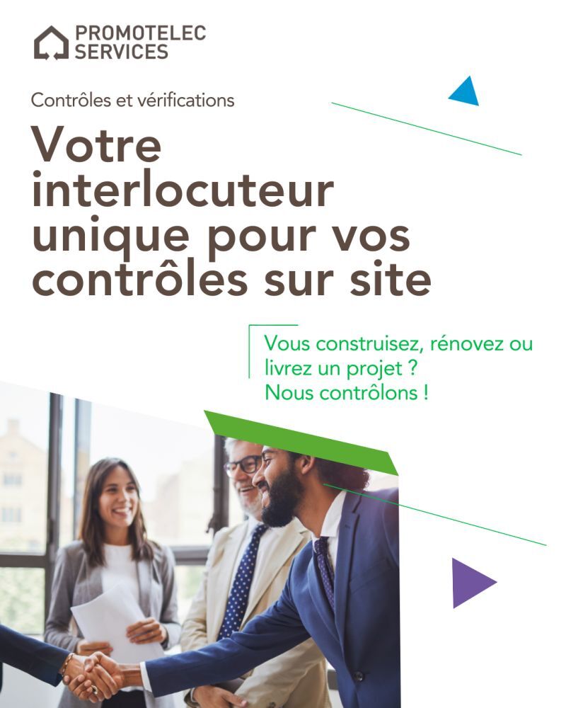 🎯 Vous construisez, rénovez ou livrez un projet ? Nous contrôlons !​
​
Chez Promotelec Services, nous simplifions vos contrôles qu’ils soient initiaux, intermédiaires ou finaux.
Vous bénéficiez :​
✅ Gain de temps​
✅ Moins de coordination​
✅ Plus d’efficacité