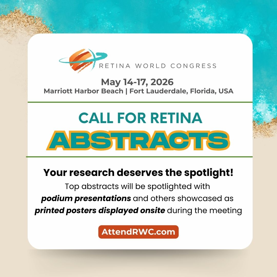Call for #Retina Abstracts! This is your opportunity to present your research on the podium or as a featured poster at #RetinaWorldCongress 2026. Showcase your work to a prestigious, international audience. 
Submit today 👉 AttendRWC.com
#ophthalmology #callforabstracts