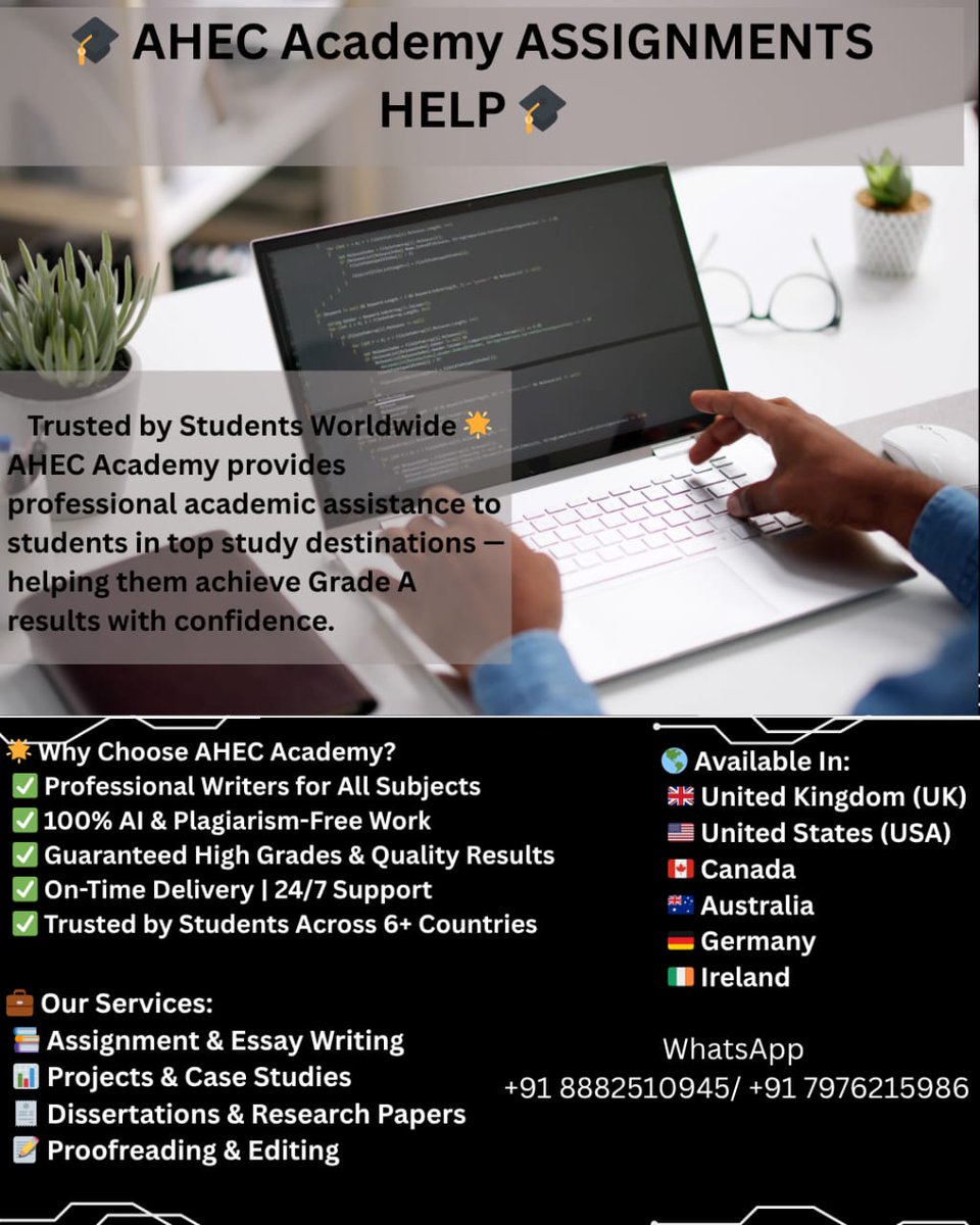 Assignment4_you's tweet image. 🎓 Achieve academic excellence with AHEC Academy.
We provide expert assistance in assignments, essays, research papers, and more — helping students worldwide reach their goals with confidence.

✅ Plagiarism-free work
✅ On-time delivery
✅ 24/7 support