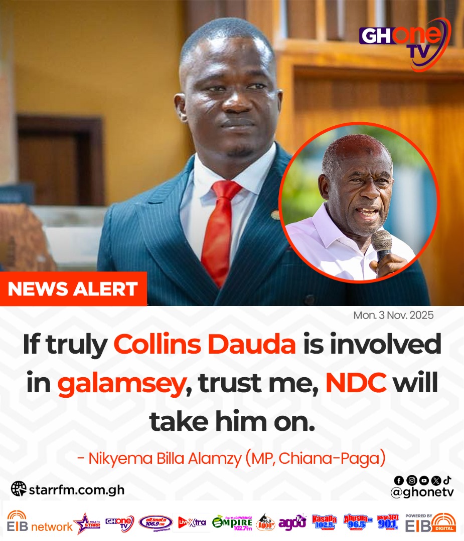If Collins Dauda is involved in galamsey, NDC will take him on... - Nikyema Billa Alamzy (MP, Chiana-Paga Constituency)

#GHOneNews #EIBNetwork
#GHOneTV #NewsAlert
#GHToday