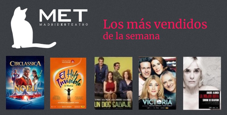 Las funciones de tono familiar entran llenando y arrasando en la taquilla. Se mantienen divinamente el Alcázar, el Fígaro y el Infanta.
#LosMásVendidos son:
1⃣ # CIRCLASSICA, NOEL, <a href="/IFEMA/">IFEMA MADRID</a> 
2⃣ # EL HILO INVISIBLE, Teatro Alcázar
3⃣ # UN DIOS SALVAJE, Teatro Alcázar
4⃣ # VICTORIA,