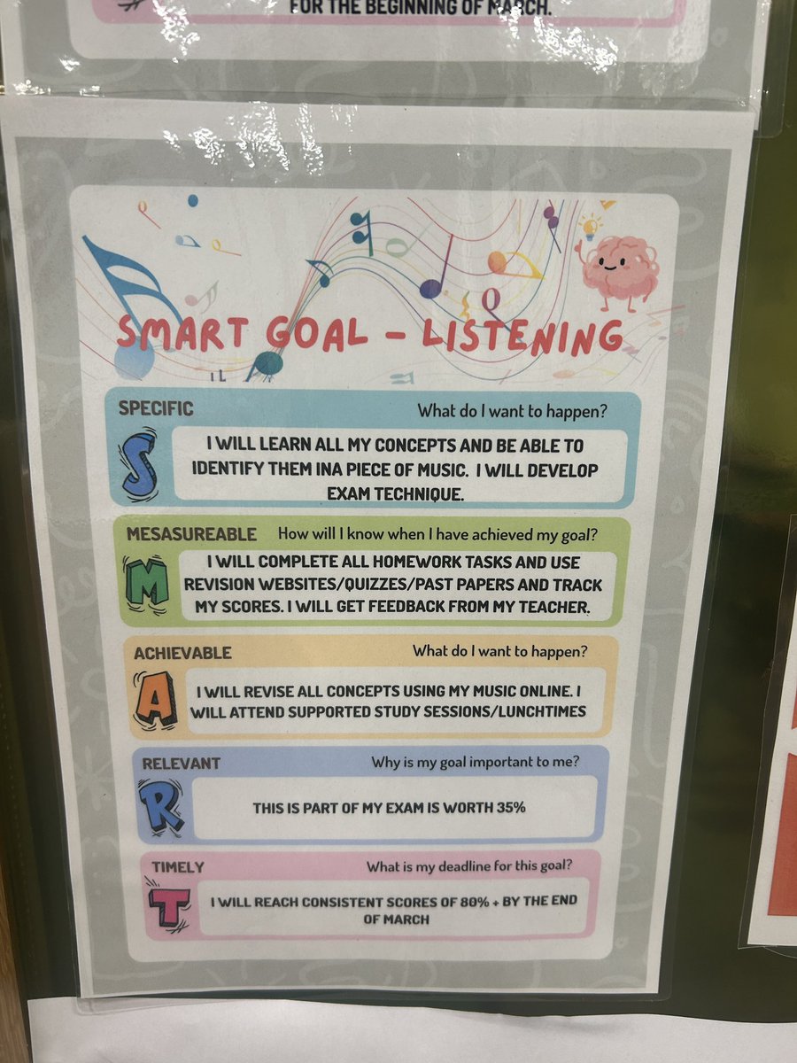 MusicQma's tweet image. 💡 Revision tip of the week 💡 

Set yourself SMART goals for your performing and listening. Use the ideas on the display or your teacher to help you get started 

@QMAOfficial 
#ambition
#revisiontips
#selfmanagement
#preparationiskey