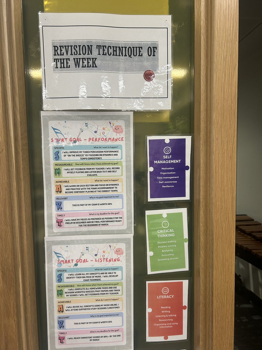 MusicQma's tweet image. 💡 Revision tip of the week 💡 

Set yourself SMART goals for your performing and listening. Use the ideas on the display or your teacher to help you get started 

@QMAOfficial 
#ambition
#revisiontips
#selfmanagement
#preparationiskey