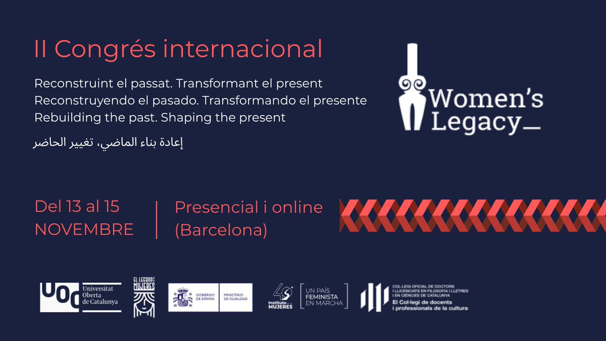 📢 Del 13 al 15/11 la <a href="/UOCuniversitat/">UOCuniversitat</a> acollirà el II Congrés internacional <a href="/womenslegacyEU/">Women's Legacy - Erasmus+ Project</a>!

🟣📚 Un espai per reflexionar sobre com incorporar les aportacions de les dones en el relat cultural i educatiu per tal de construir un saber més equitatiu i rigorós.

📍 Presencial i