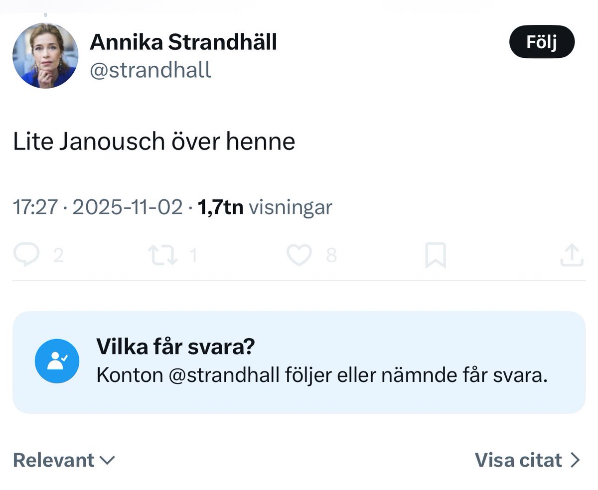 Vad har hänt med Annika Strandhäll?
Vart tog solidariteten med kvinnor vägen?
Strandhälls radikalisering in i kvinnoförakt och mobbning är otäck.
Man blir ju både ledsen och besviken.