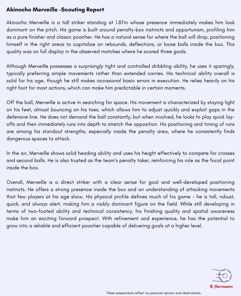 Akinocho Merveille (ST, 🇳🇬, 2008) robust striker with a very interesting profile. A classic poacher with sharp positioning and strong finishing instincts inside the box. Already looks ready for a move to Europe but still has steps to take before reaching his full potential. 👇👀