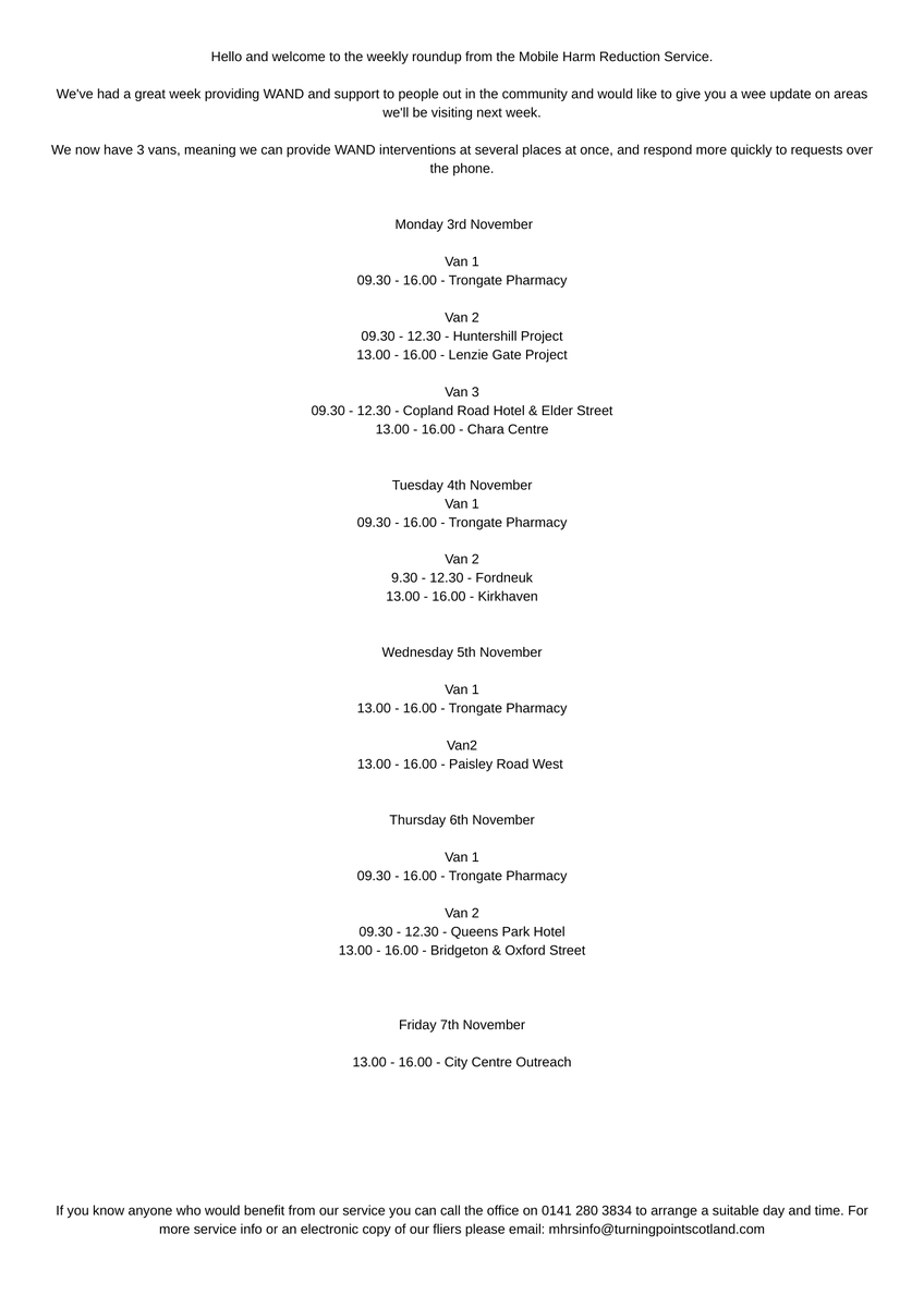 This week's van locations <a href="/turningpointsco/">Turning Point Scotland</a>