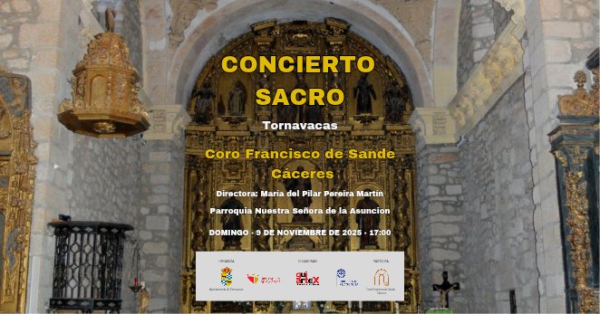 CorodeSande's tweet image. 🎶 Este domingo 9 de noviembre, 17:00 h, disfruta del Concierto Sacro del Coro Francisco de Sande (Cáceres) en la Parroquia Ntra. Sra. de la Asunción, Tornavacas. Dirige: María del Pilar Pereira Martín ✨ Música y arte te esperan.#ConciertoSacro #Tornavacas #Cáceres #MúsicaCoral