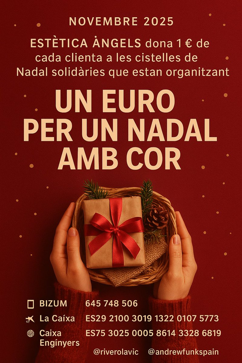🎄✨ Aquest novembre, cada tractament a Estètica Àngels es converteix en un gest d’amor!

💅 De cada clienta, destinarem 1 € a les cistelles de Nadal solidàries de <a href="/riverolavic/">Víctor Riverola i Morera</a> &amp; <a href="/andrewfunkspain/">Andrew Funk ⛺️</a>, que porten alegria i aliments a qui més ho necessita.

🙌 Si vols sumar-t’hi 👇