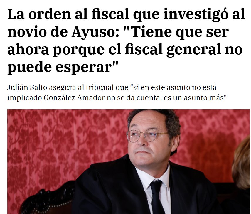 FroilLannister's tweet photo. 13 de marzo de 2024. Cronología.

23:22: El fiscal Salto manda los correos que se ha intercambiado en fechas anteriores con la defensa de González Amador a Pilar Rodríguez por petición urgente del Fiscal General, "que no puede esperar".
23:46 h: Pilar Rodríguez reenvía cadena completa a García Ortiz a su correo personal.
23:51 h: Cadena SER publica extractos del correo del 2 de febrero.
 A continuación: García Ortiz elabora borrador de nota de prensa para "ganar el relato".

Después hay algunos que dicen que no hay indicios claros de que el Fiscal General fuera el que filtró los correos del abogado de la Fiscalía con la defensa de Amador.