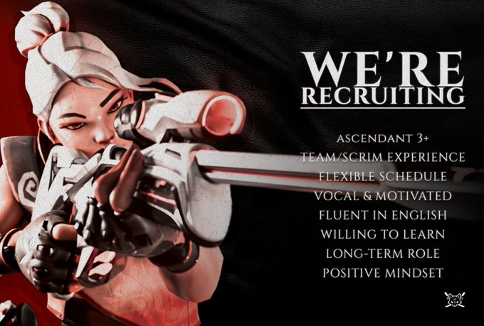 Hey, we're still recruiting! 🦊 We're looking for a Sentinel, Initiators and Flex! Details in the photo below.

For any further information, dm this twitter account or please contact me on discord ( .amitea )

#lfpvalorant #VCTGameChangers #VALORANT