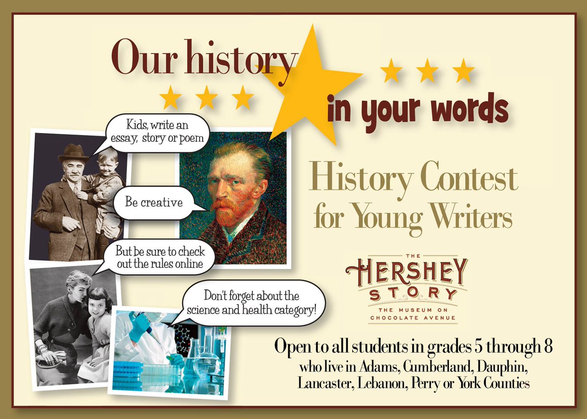 Attention, public, private and homeschool educators! Online entries for the museum's annual History Contest for Young Writers are now being accepted through 2/15/26. Guidelines and the online entry form: bit.ly/3QG9K37 #HersheyPA #hersheystory #youngwriters