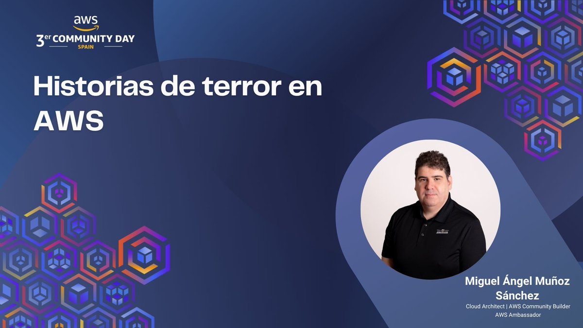 ¡Seguimos con el lineup del #AWSCommunityDay Spain 2025! 🙌
Con Miguel Ángel Muñoz y su charla:
 “Historias de terror en AWS” 👻☁️
Casos reales, errores comunes y lecciones aprendidas para evitar los sustos más temidos en la nube 😅💡