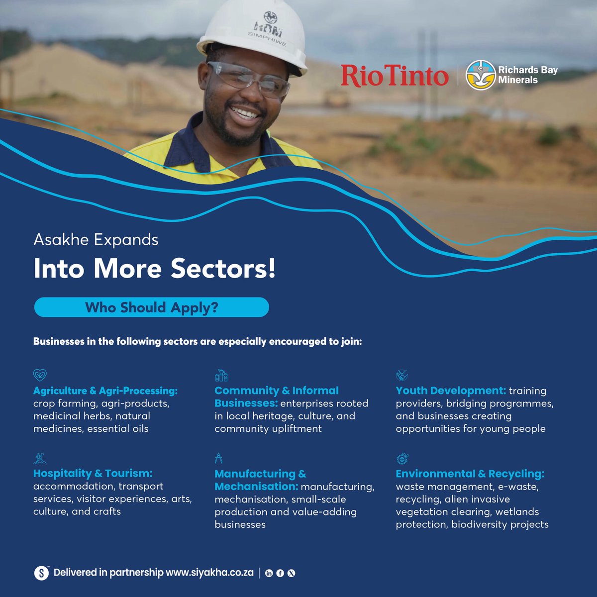 YowzaSA's tweet image. RBM’s Asakhe ED Programme, with Siyakha, is back! More sectors, prioritising women &amp;amp; youth businesses ready to grow. Apply by 18 Nov: siyakha.co.za/rio-tinto-asak… #AsakheED #EnterpriseDevelopment #RBMProgramme #YouthEntrepreneurs #LocalBusinessGrowth #DiscoverConnectThrive