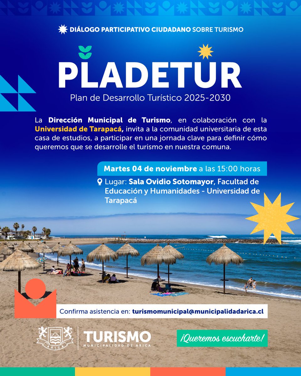 En conjunto con la municipalidad de Arica te invitamos a participar de una jornada de análisis y reflexión para mejorar el turismo de la zona.