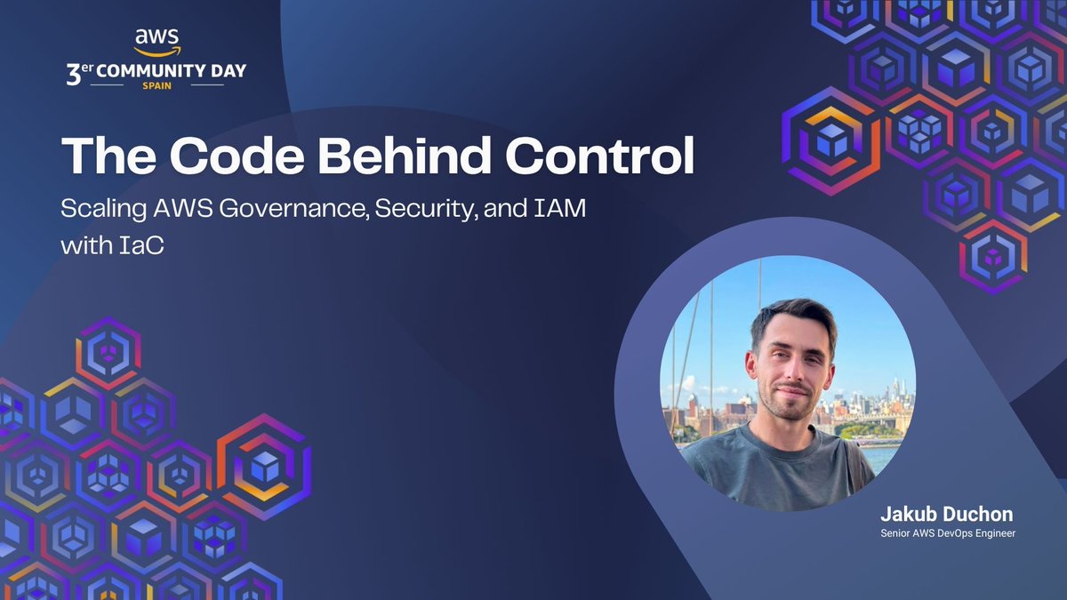 ¡Seguimos con el lineup del #AWSCommunityDaySpain 2025! 🙌
Esta vez con Jakub Duchon y su charla:
 “The Code Behind Control: Scaling AWS Governance, Security, and IAM with IaC” 🔐☁️
Descubre cómo aplicar Infrastructure as Code para escalar seguridad, IAM y gobernanza en AWS. 💪
