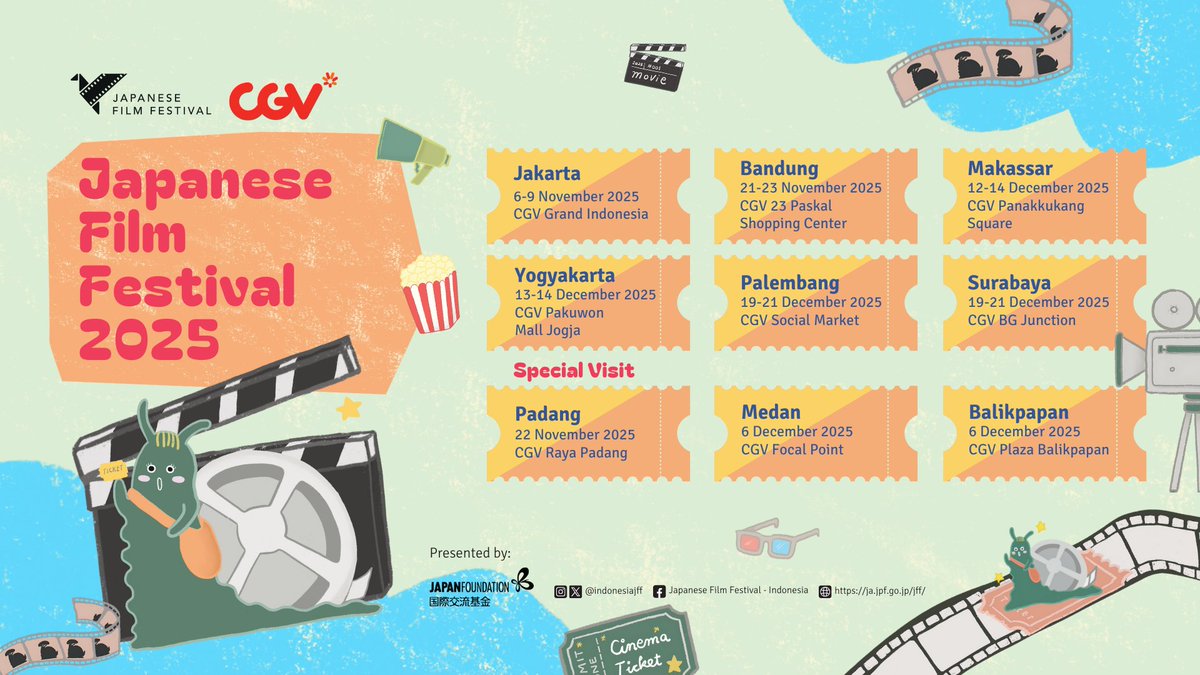 Doki2Station's tweet photo. "📷 Japanese Film Festival 2025 - Hadir di 9 Kota di Indonesia!📷
📷 Sumatra — Padang, Medan, Palembang
📷 Jawa — Jakarta, Bandung, Yogyakarta, Surabaya
📷 Kawasan Timur Indonesia — Balikpapan, Makassar
#JFF2025
#jffindonesia
#japanesefilmfestival
#jfjakarta
#japanfoundation" https://t.co/I6MTmEoaIA