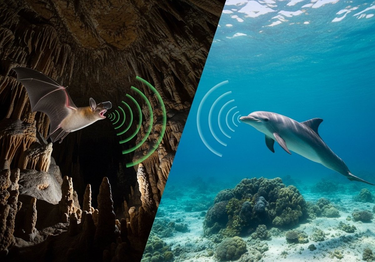 murat__amac's tweet image. 5-)Nature&apos;s Living Sonar!
Bats and dolphins navigate and hunt with echolocation, emitting sound waves and interpreting echoes to create a &apos;sound map&apos; of their environment. A marvel of biological engineering!

#Echolocation
#BatFacts
#DolphinPower
#SensoryWorld