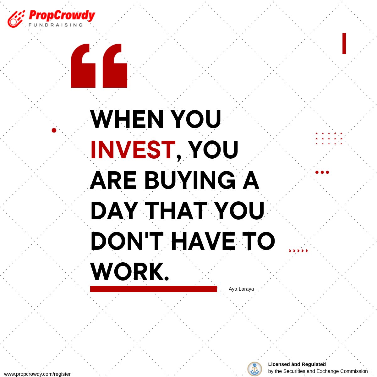 Every smart investment is a day bought back from future work.

Through real estate crowdfunding, you can build wealth one project at a time, and let your money do the heavy lifting.

Start investing with PropCrowdy today.
propcrowdy.com/register

#propcrowdy