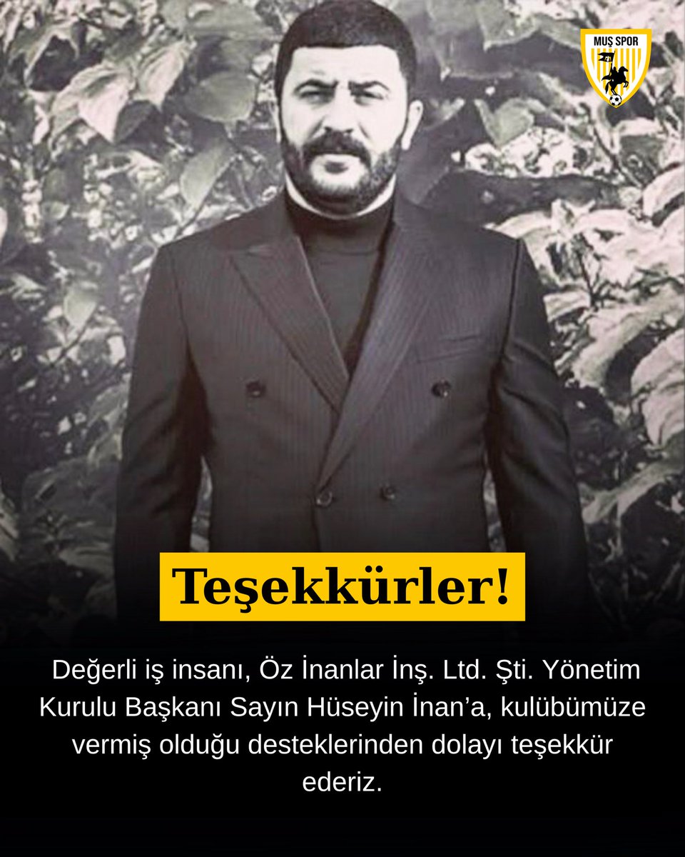 Değerli iş insanı, Öz İnanlar İnş. Ltd. Şti. Yönetim Kurulu Başkanı Sayın Hüseyin İnan’a, kulübümüze vermiş olduğu desteklerinden dolayı teşekkür ederiz.