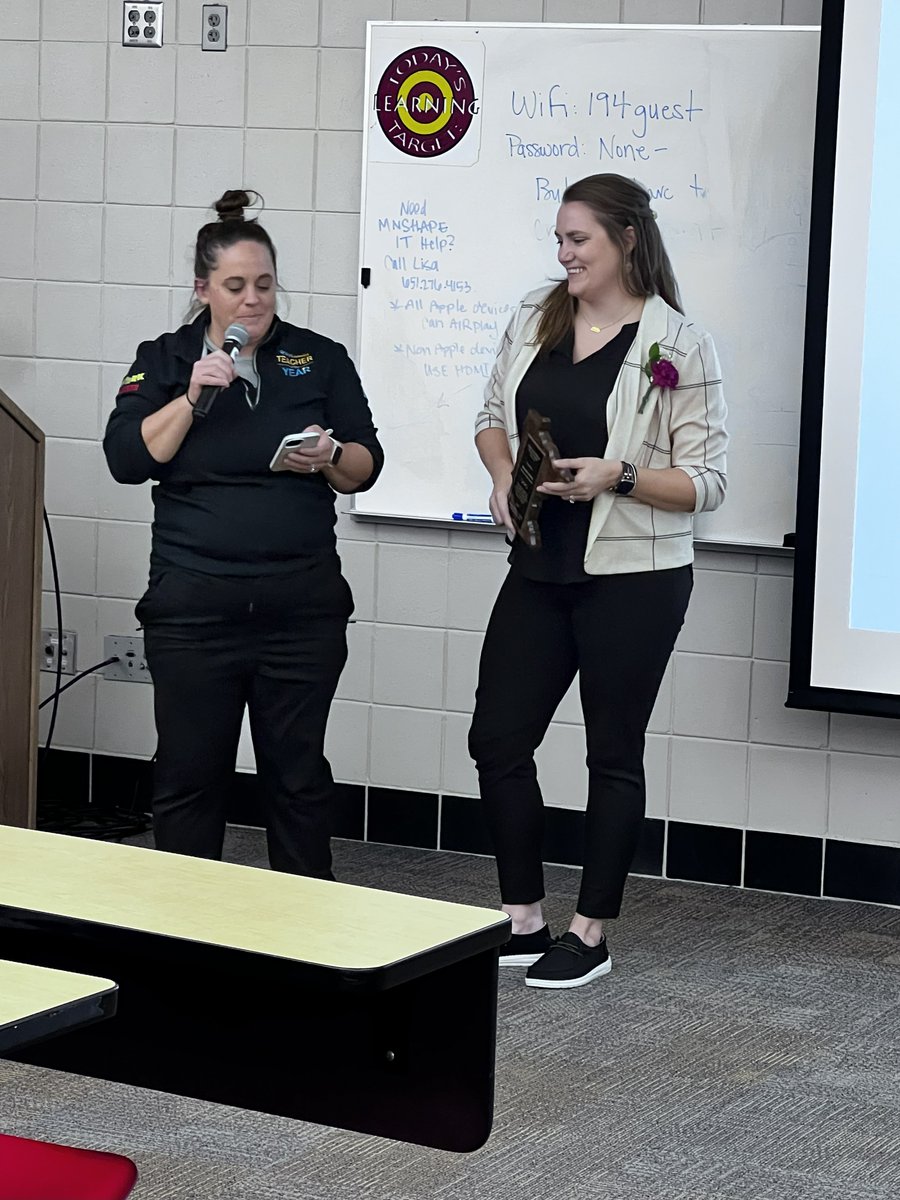 Congratulations Amanda Flohrs for being named the Middle School PE Teacher of the Year by the MN Society of Health &amp; Physical Educators at the MN Shape conference.  We are blessed to have her advocating for all of our students &amp; building meaningful experiences for them.