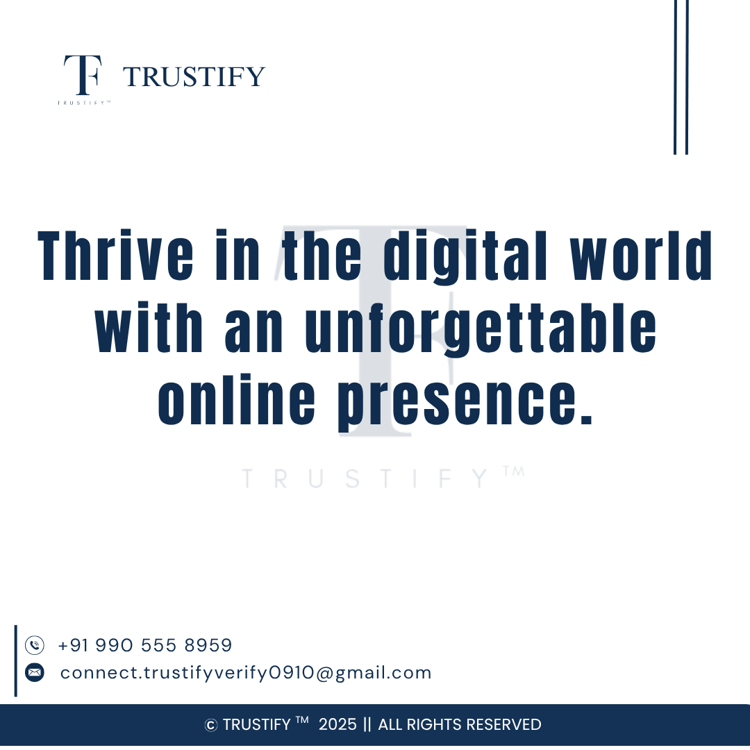 Trustify_0910's tweet photo. Your online presence is your first impression — make it unforgettable with #Trustify 

#DigitalWorld #Trustify #GrowWithTrust #OnlineBrand #Innovation #FutureIsDigital https://t.co/iD7UUKshxD