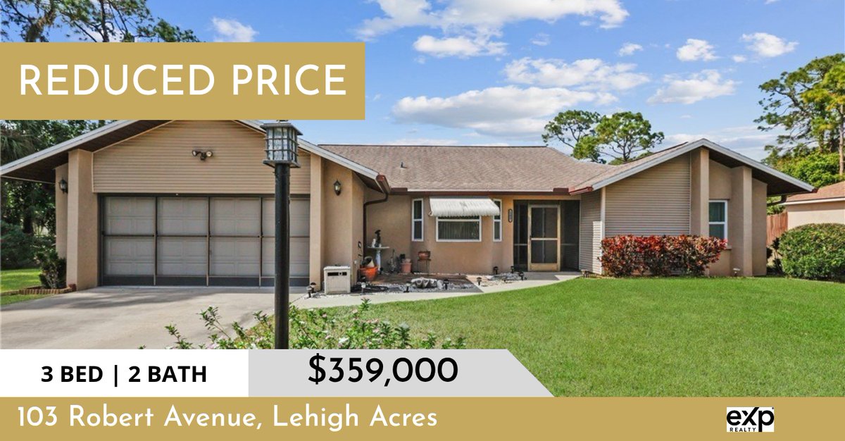 SellsParadise's tweet photo. 📍 Reduced Price 📍 This recently reduced home at 103 Robert Avenue in Lehigh Acres won't last long, so, don't wait to set up a showing! Reach out here or at (239) 229-5145 for more information!

Tammy Cook, PA
Realty One Group, MVP https://t.co/k3ABkxl5B8 https://t.co/jiAEOdin55
